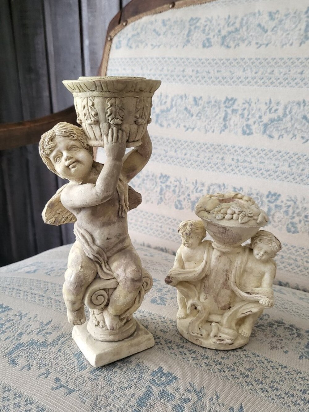 Vintage RGMI 1993 Cherub Candle Holder Small Statuettes Set of 2